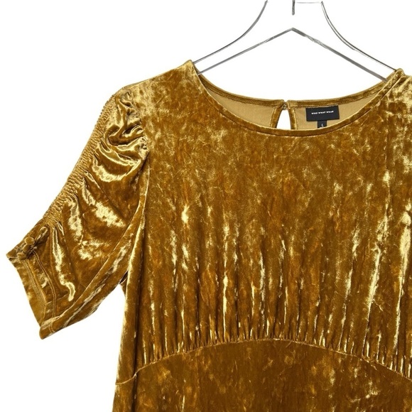 Who What Where Gold Crushed Velvet Women’s Tiered Midi Dress Sz L - Picture 4 of 12